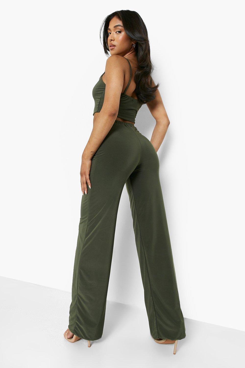 Petite Double Layer Crop Top & Pants Two-Piece