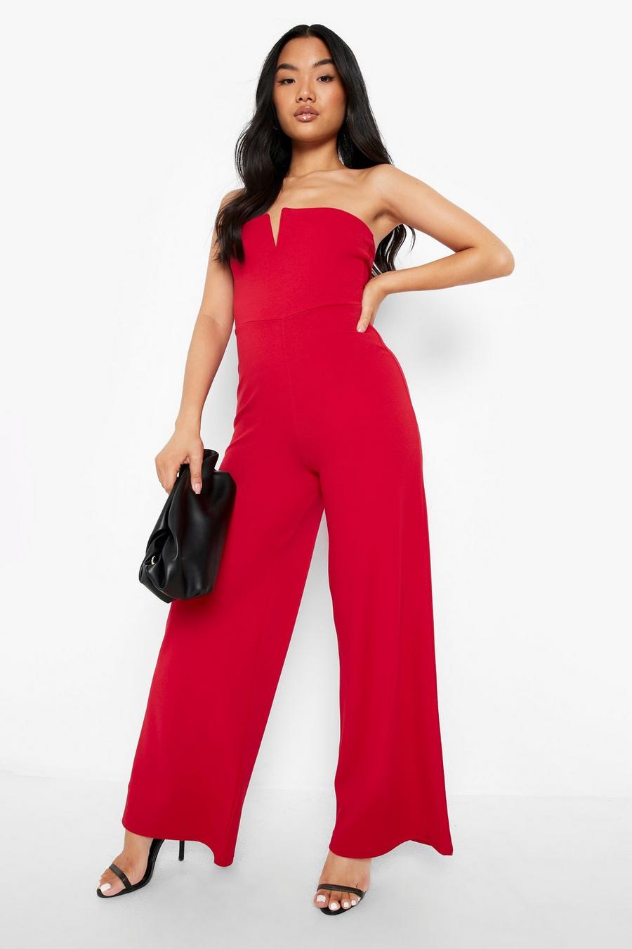 Red rouge Petite Strapless Wide Leg Jumpsuit Met V-Staafje