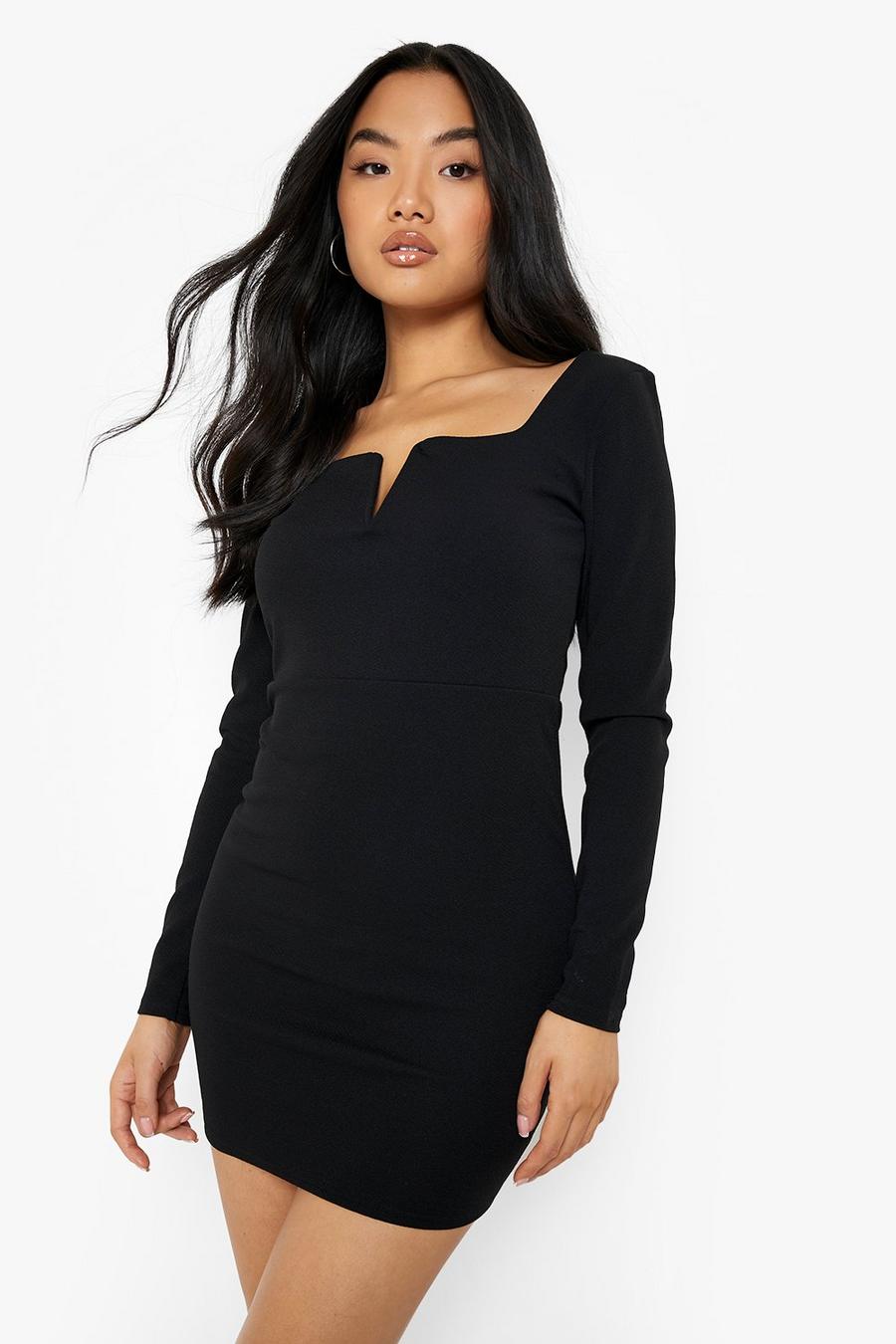 Black Petite V Bar Long Sleeve Mini Dress  image number 1