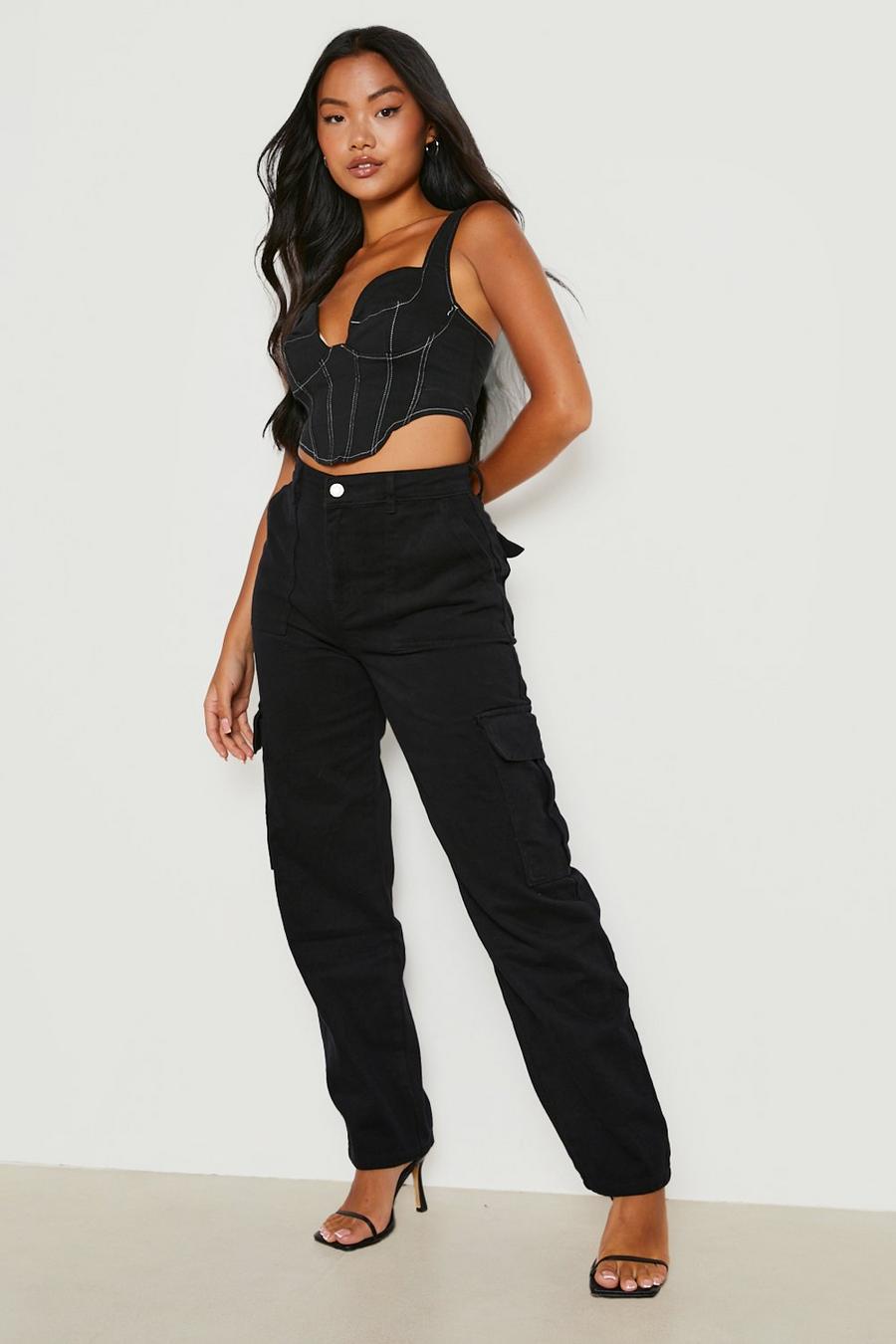 Black Petite Baggy Cargo Jeans image number 1