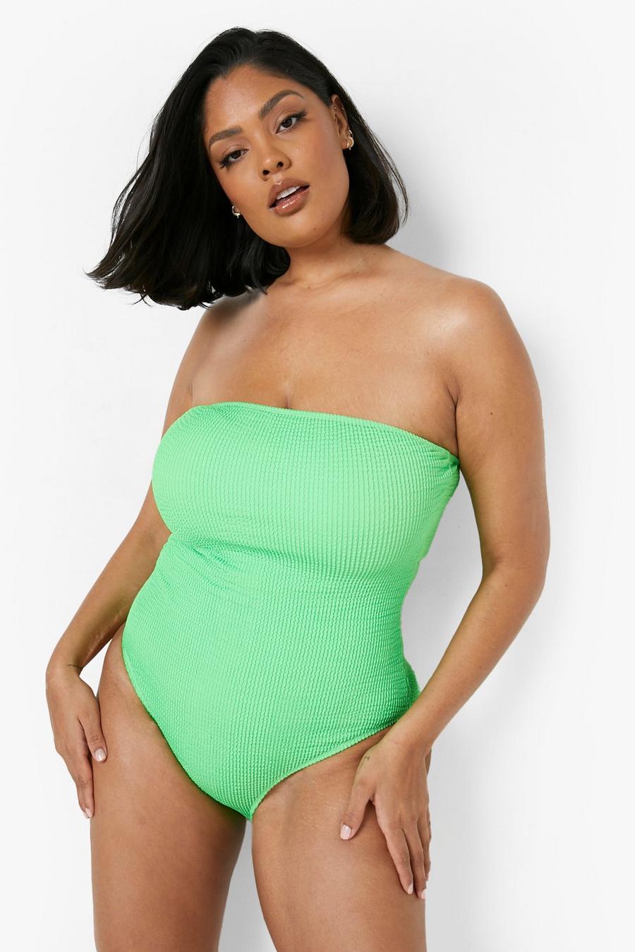 Green grön Plus Crinkle Bandeau Swimsuit