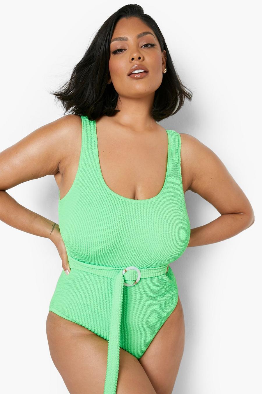 Green Plus Crinkle Belted Swimsuit image number 1