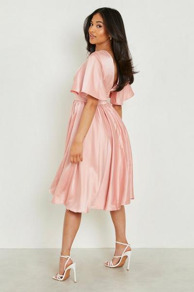boohoo blush Petite Premium Satin Angel Sleeve Midi Dress