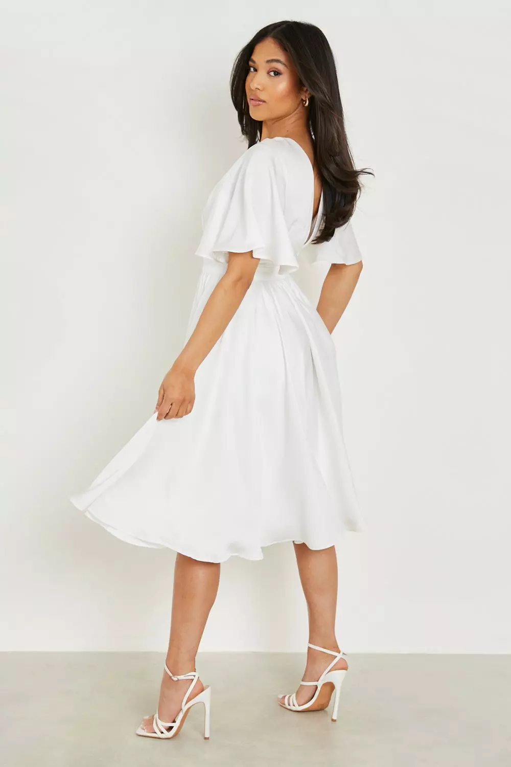 Petite Premium Satin Angel Sleeve Midi Dress