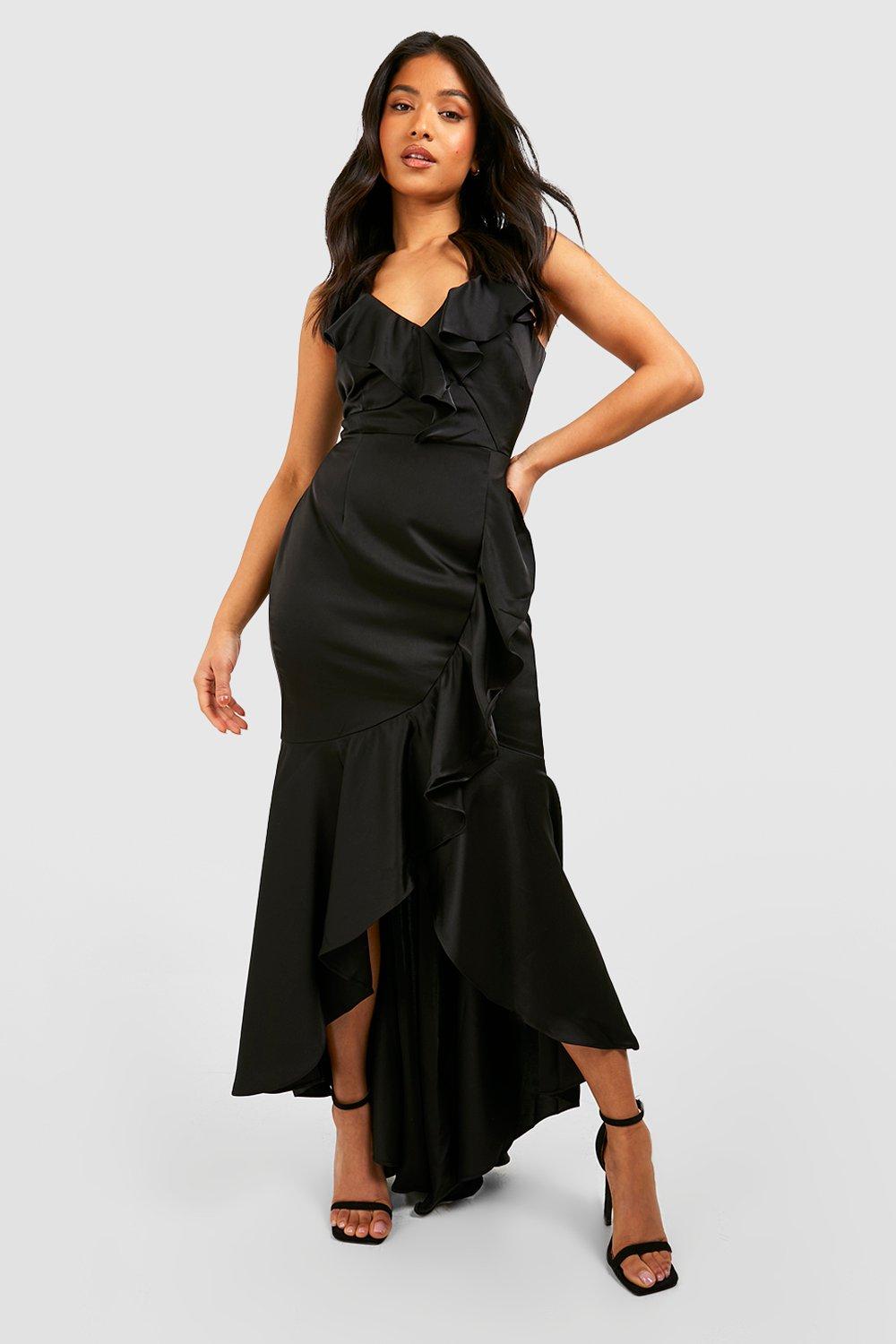 Satin Ruffle-Trim Maxi Dress