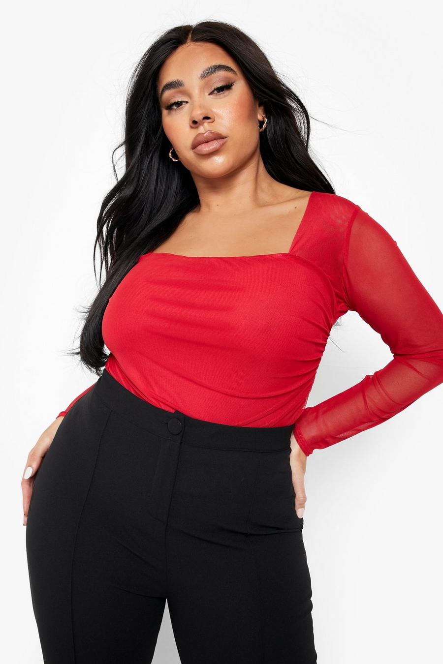 Body Plus Size in rete con ruches, Red image number 1