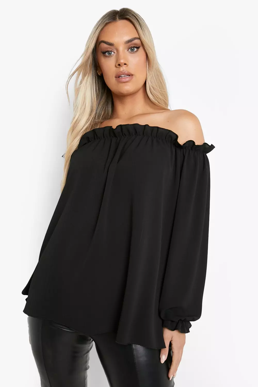 Black Plus Ruffle Bardot Smock Top alternative image
