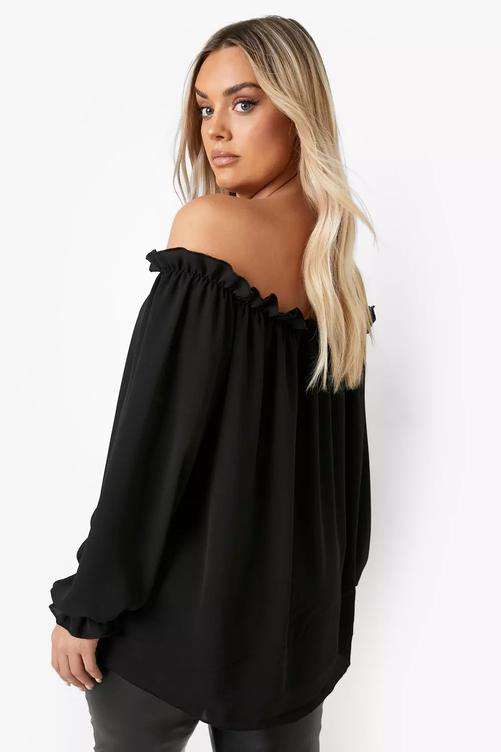 Black Plus Ruffle Bardot Smock Top alternative image