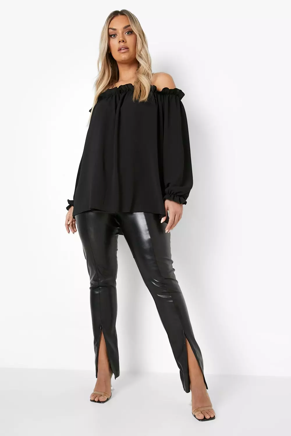 Black Plus Ruffle Bardot Smock Top alternative image