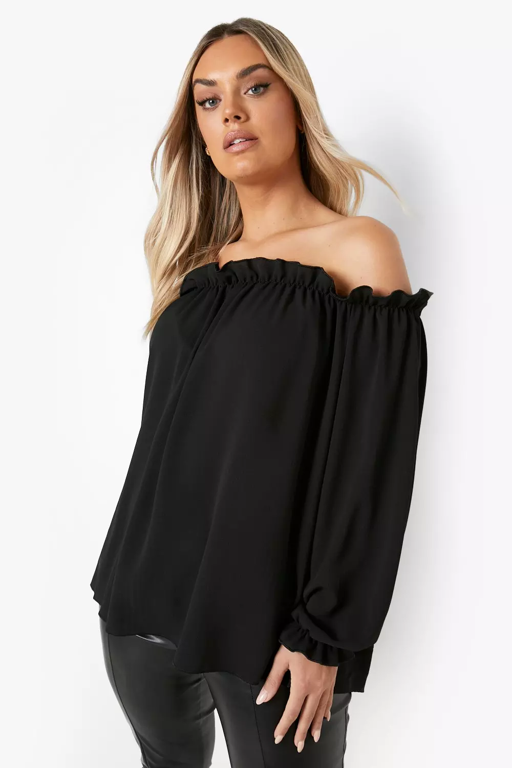 Black Plus Ruffle Bardot Smock Top alternative image