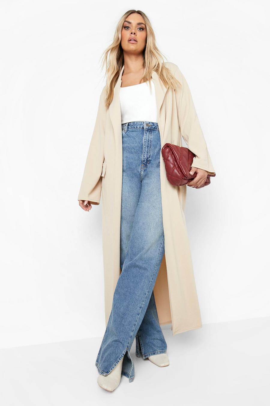 Spolverino stile Trench Plus Size in Crepe, Stone beis
