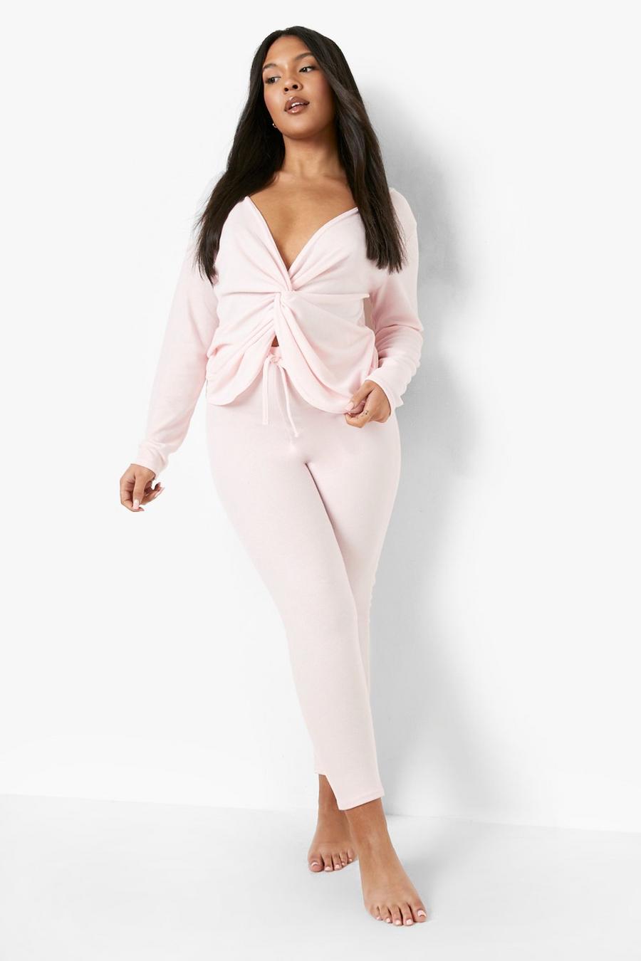 Baby pink Plus Twist Front Top And Legging Lounge Set image number 1