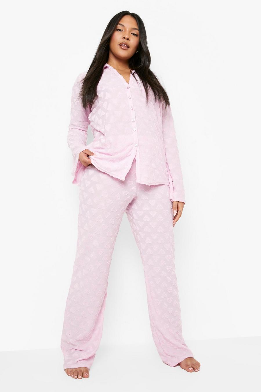 Plus Frottee Loungewear-Set mit Herzen, Baby pink image number 1