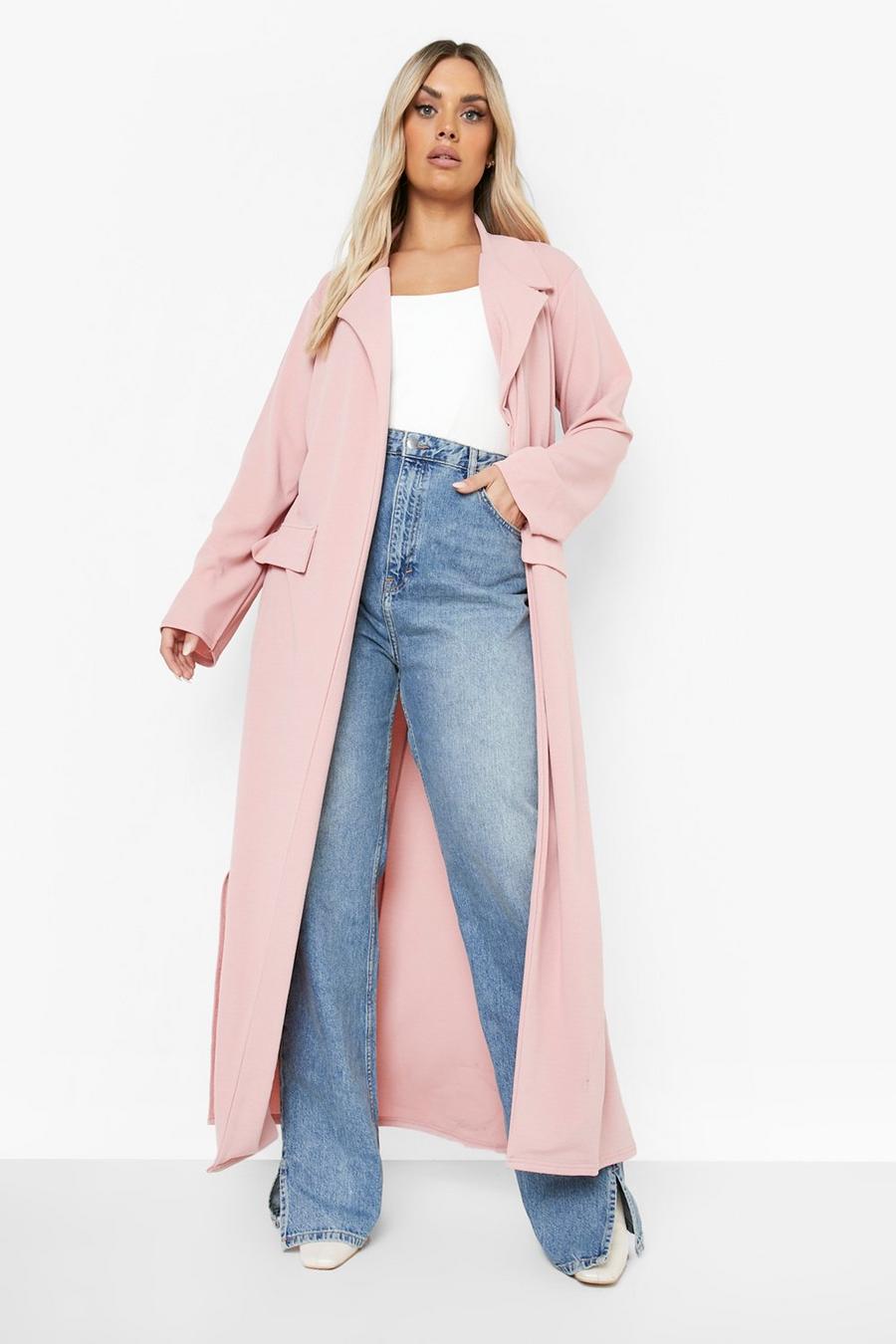 Grande taille - Manteau long à fente, Blush pink