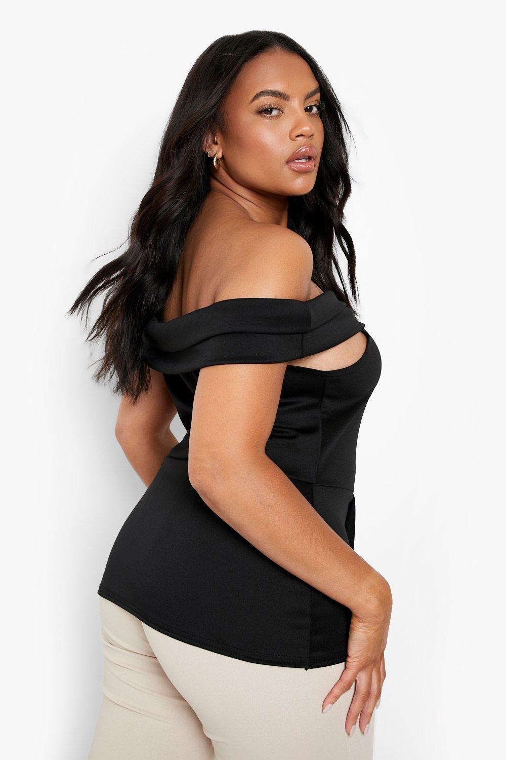Black bardot peplum top clearance