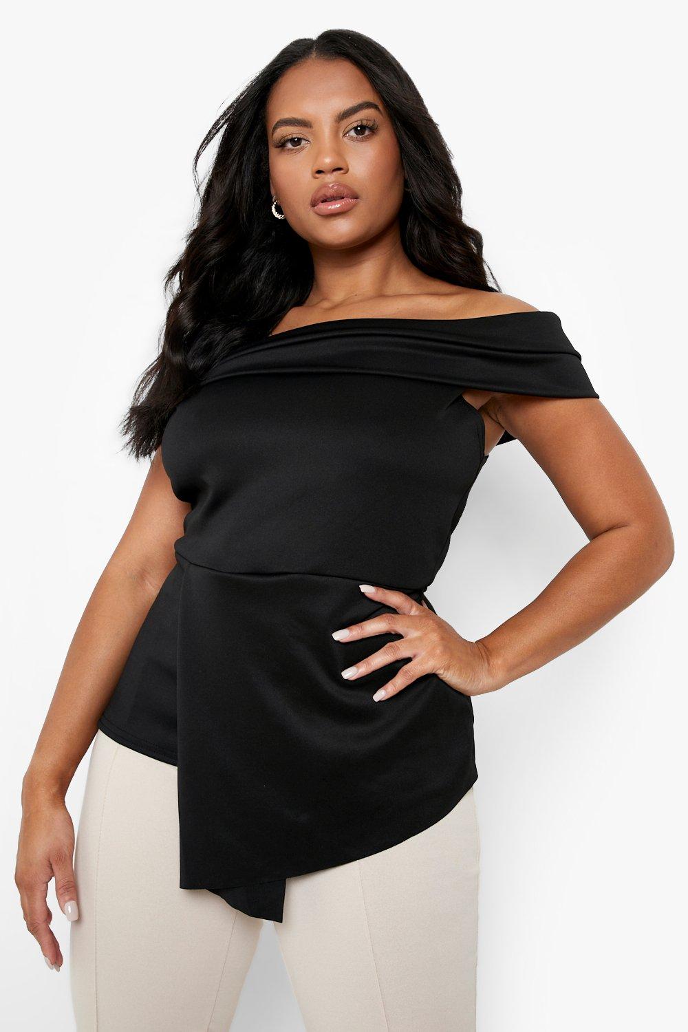 Black bardot hotsell peplum top