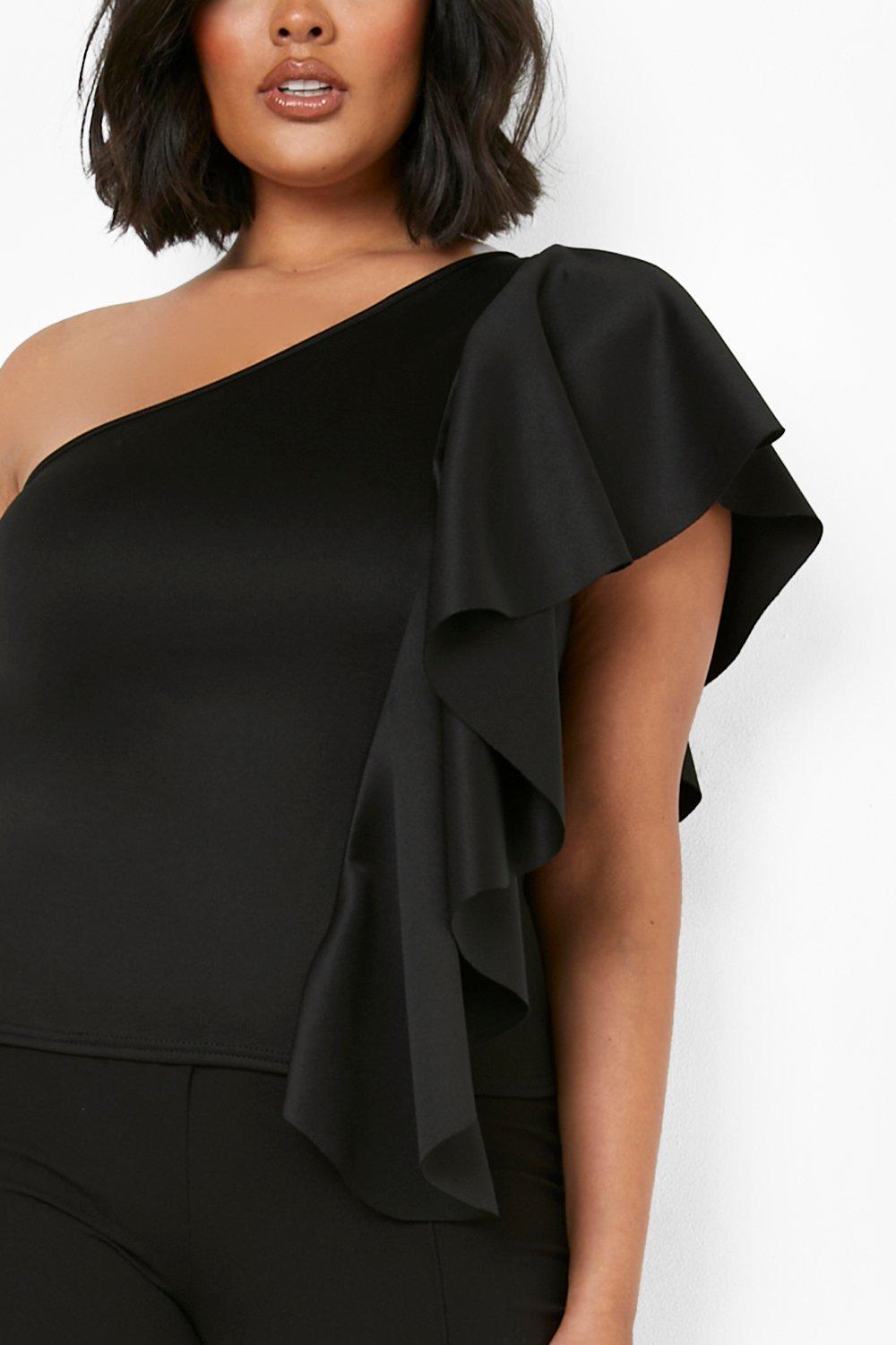 Black one best sale shoulder ruffle top