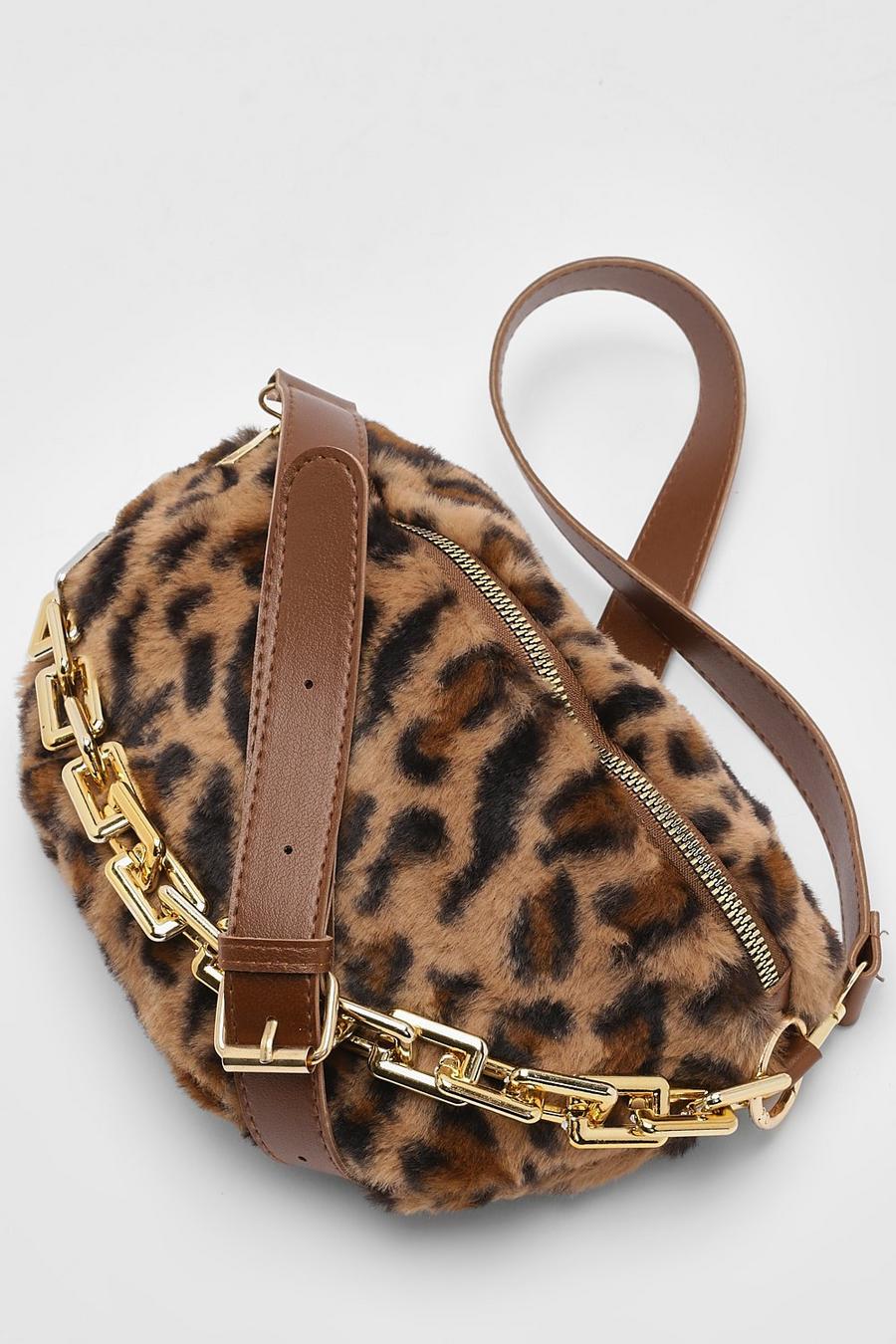 Plus Leopard Print Bum Bag With Chain