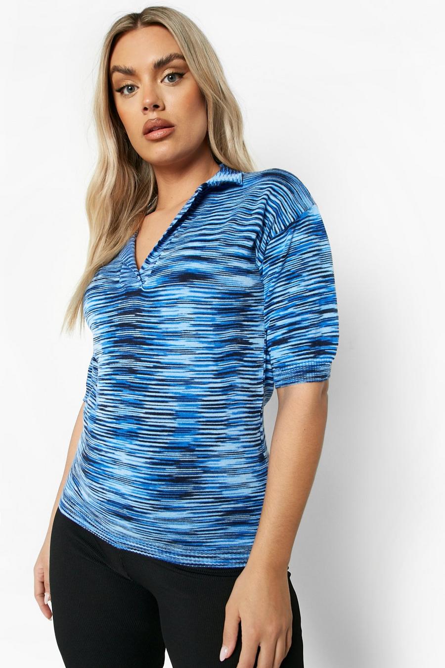 Blue Plus Space Dye Knitted Collar Top image number 1