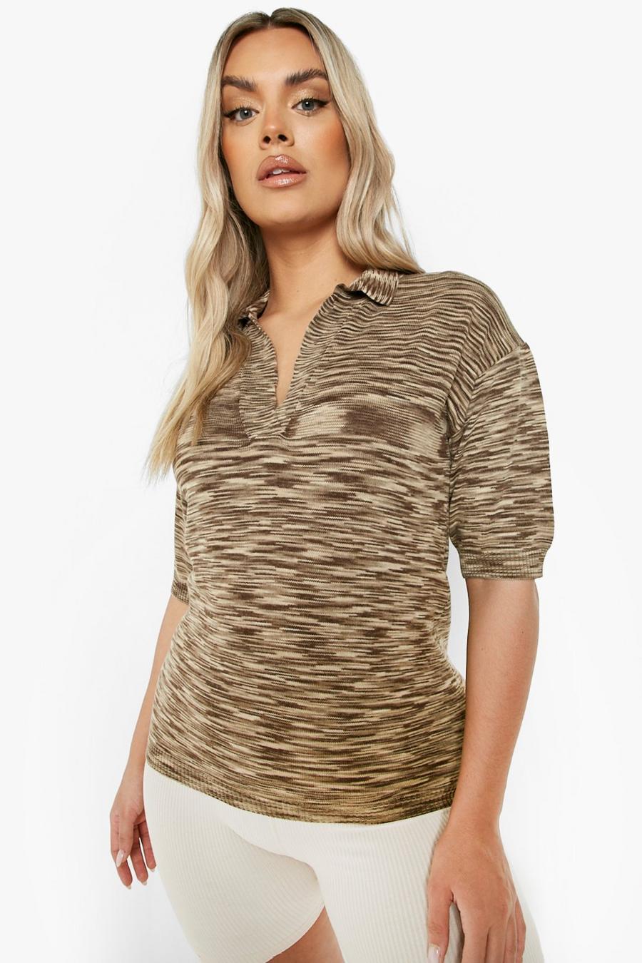 Brown Plus Space Dye Knitted Collar Top