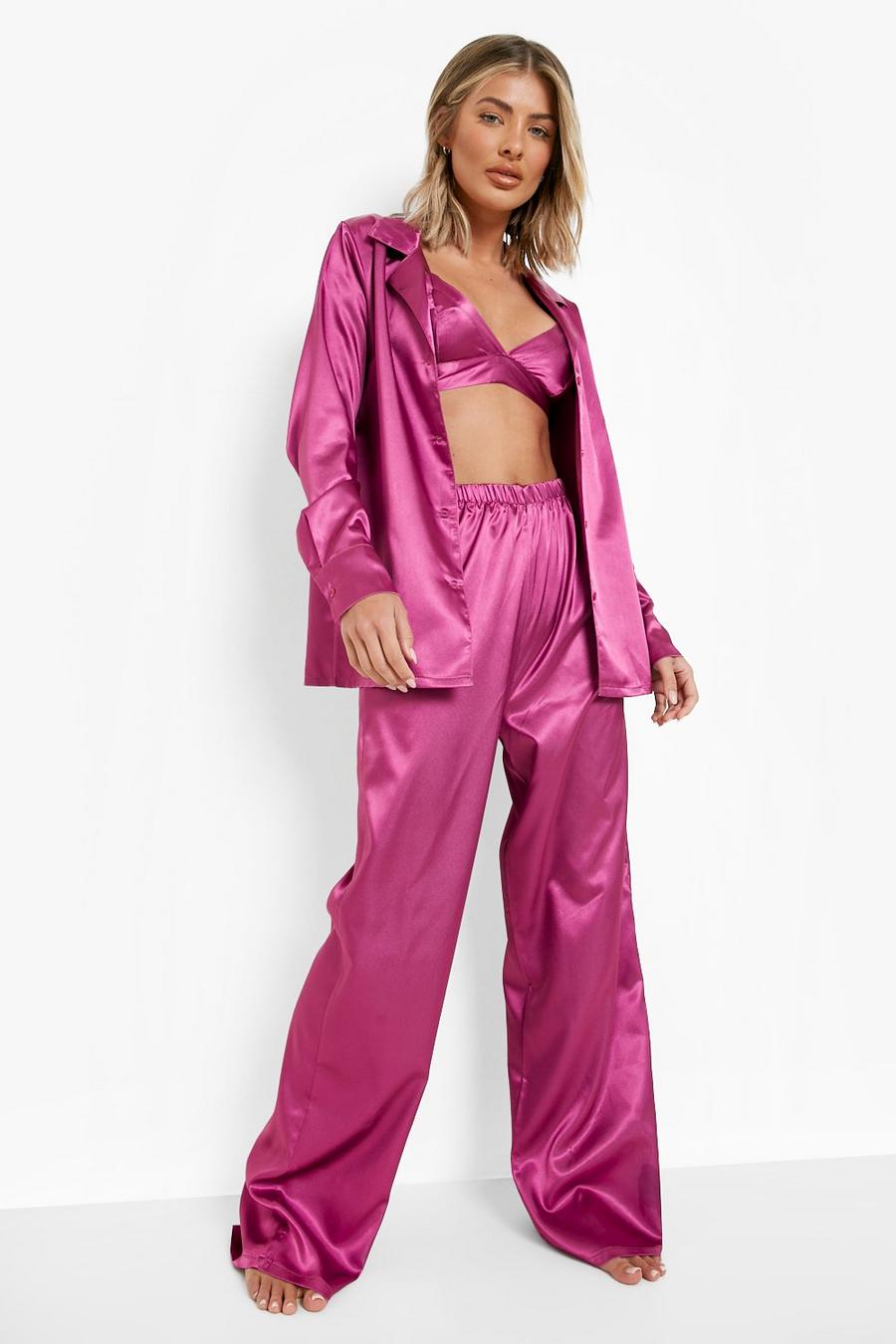 Conjunto De Pantalón Y Camisa De Raso Con Estampado Efecto Mármol Boohoo de Raso de color Rosa Mujer Ropa de Ropa para dormir de Pijamas 