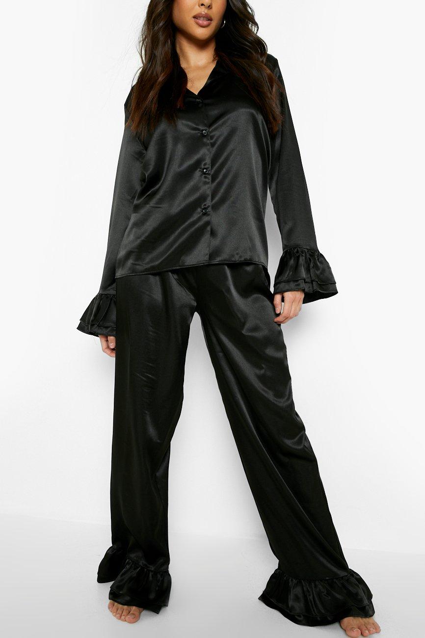 Satin best sale frill pyjamas