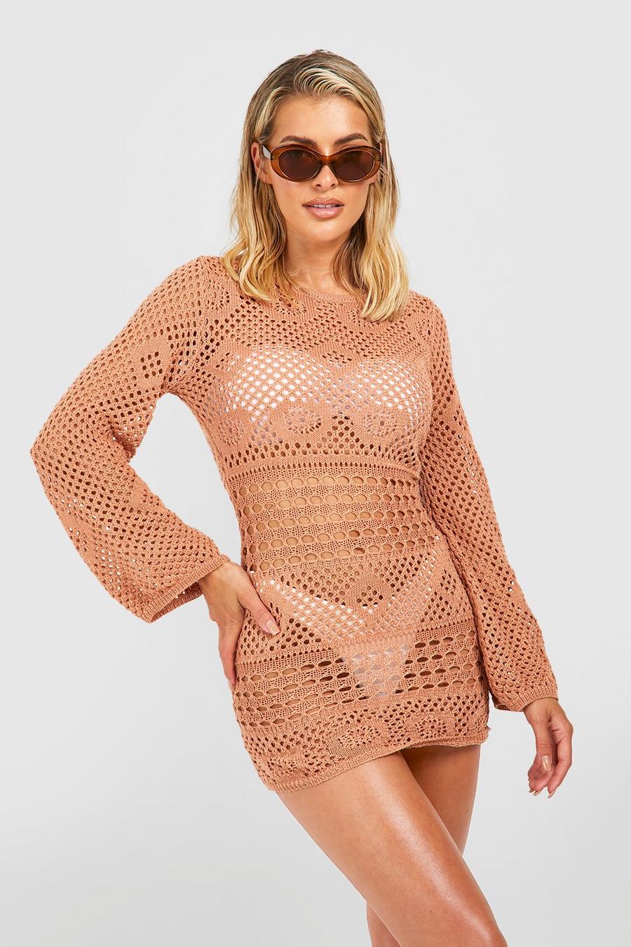 Nude Recycled Crochet Cover Up Beach Dress