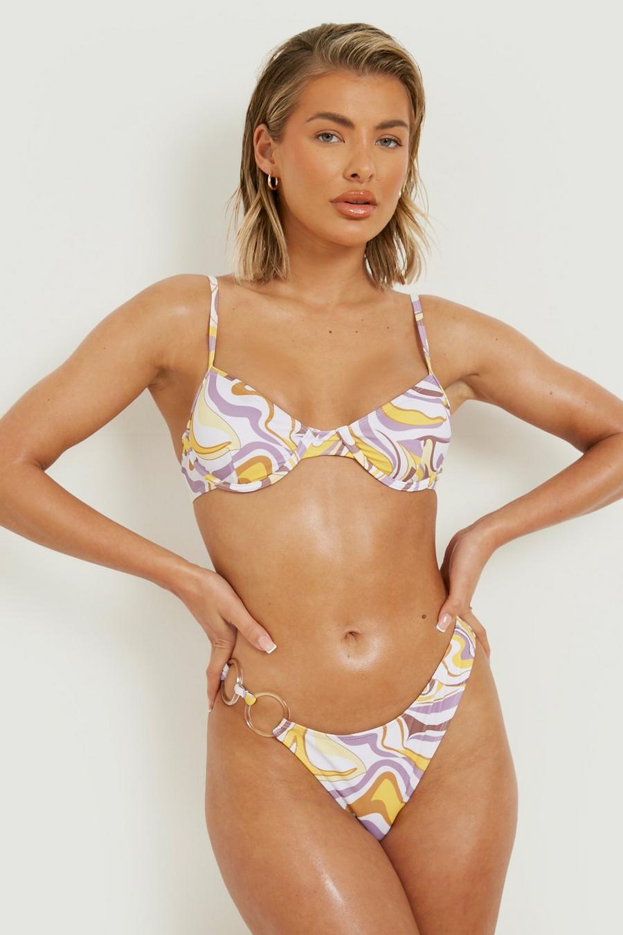 Lilac violet Pastel Marmerprint Bikini Top Met Beugel En Strik