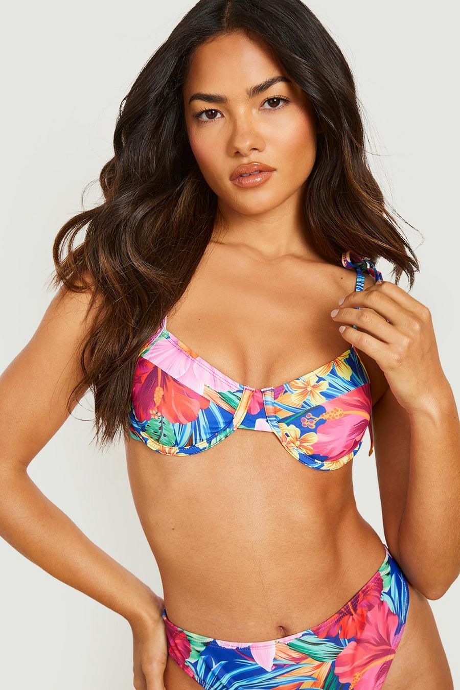 Blue Tropical Underwired Bikini Top image number 1