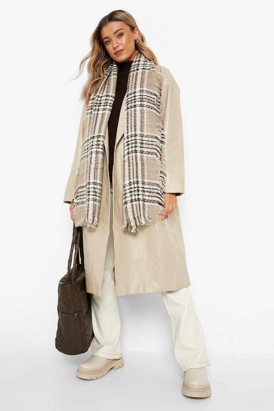 Beige Check Knit Scarf  image number 1