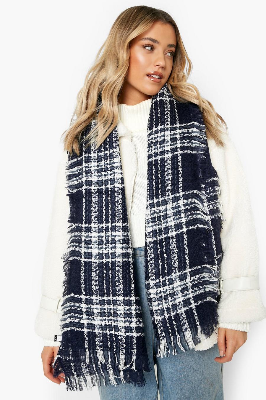 Navy Check Knit Scarf   image number 1