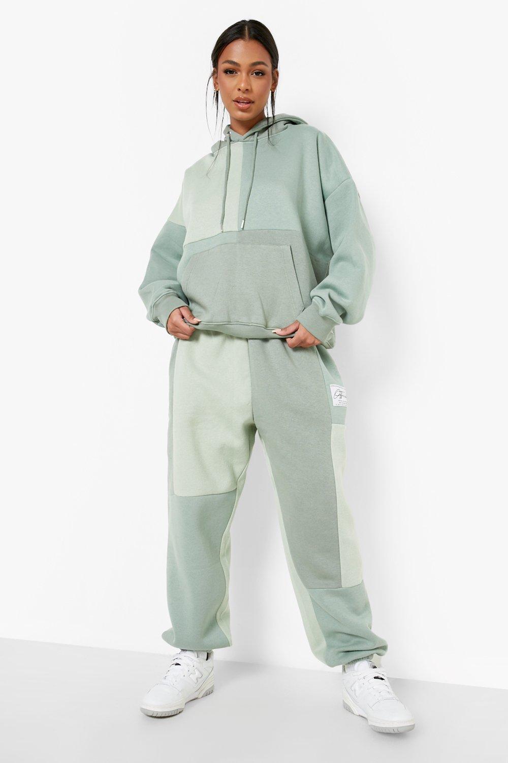 Sage Colour Block Oversized Jogger boohoo