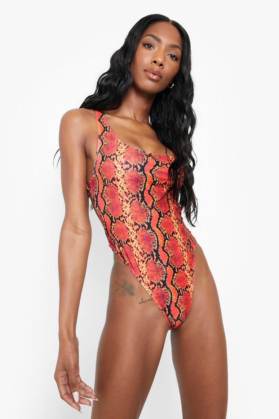 Pink Neon Snake Open Back Scooped Swimsuit image number 1