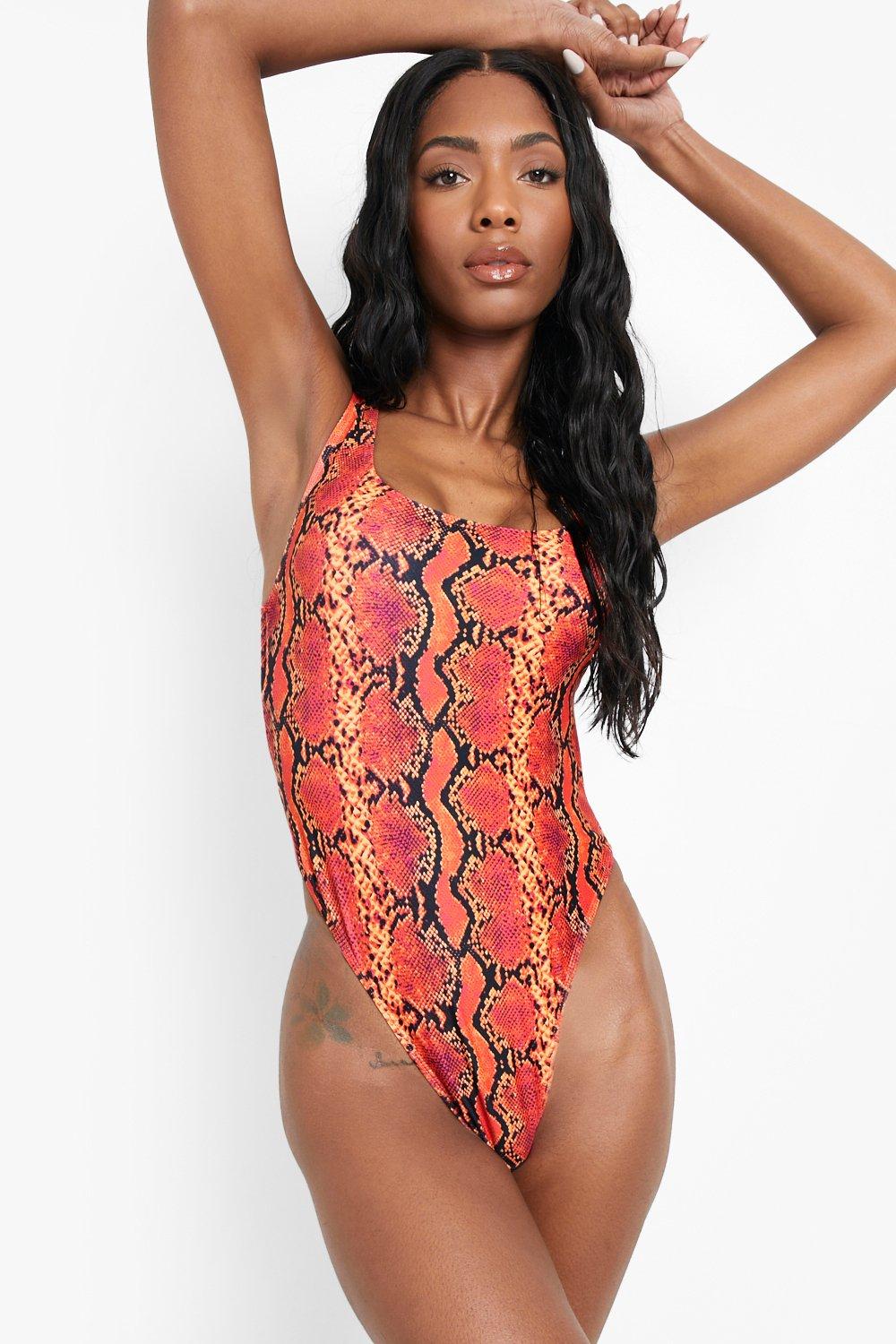 Neon Snake Open Back Scooped Swimsuit boohoo NO