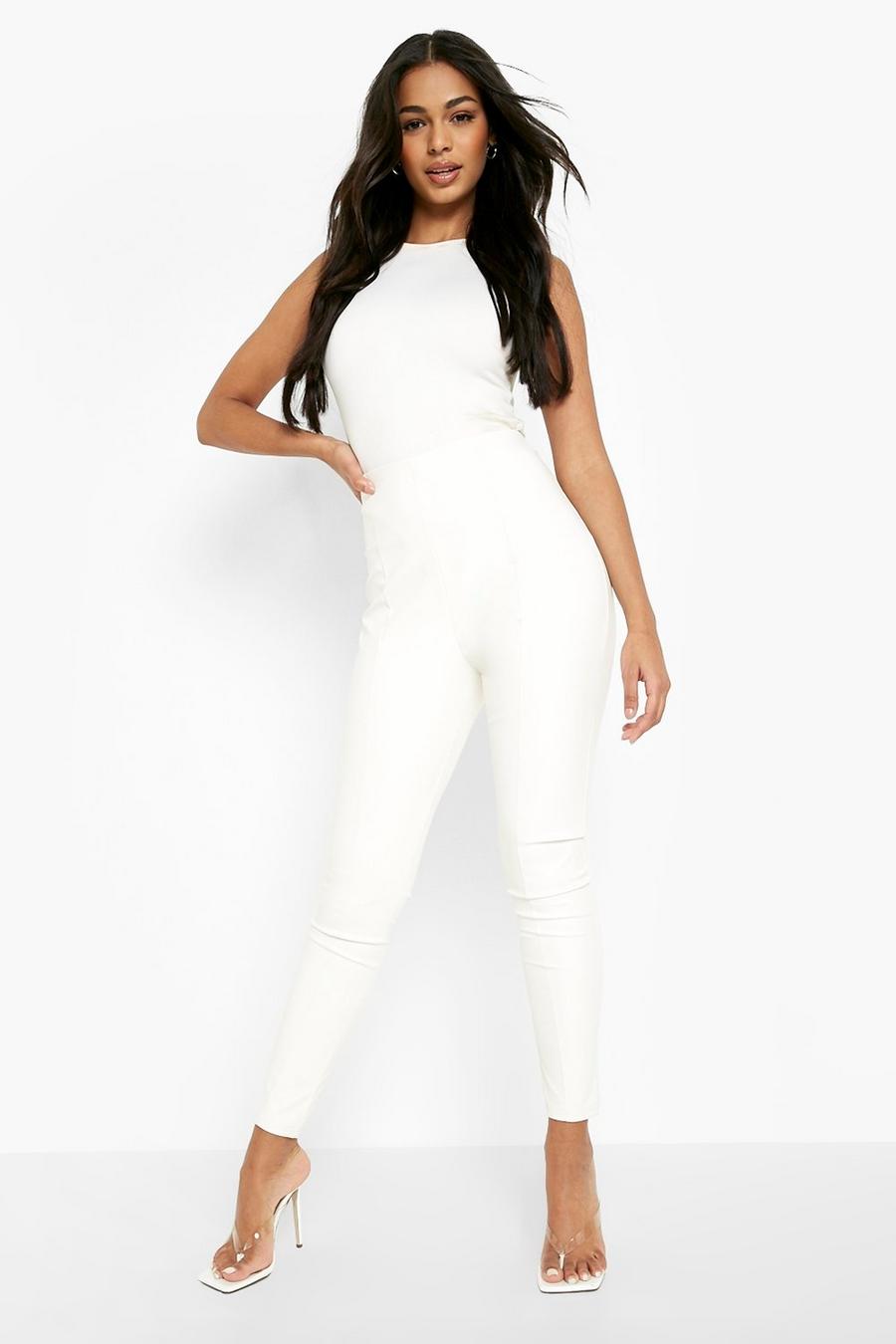 Off white High Waisted Front Seam Pu Leggings image number 1