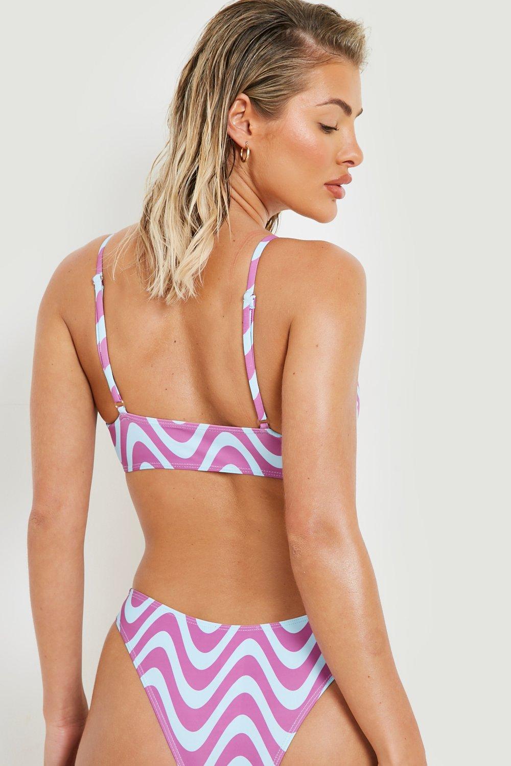 Wavy Print Scooped Bikini Top
