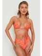 Bas de maillot de bain taille haute à imprimé fleuri, Tropical orange