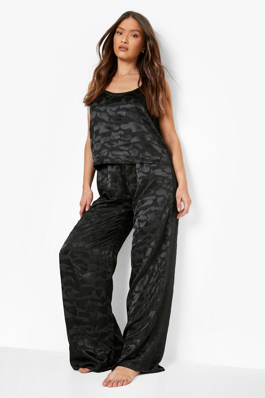 Conjunto de pantalón y camisola de jacquard con estampado de leopardo, Black image number 1
