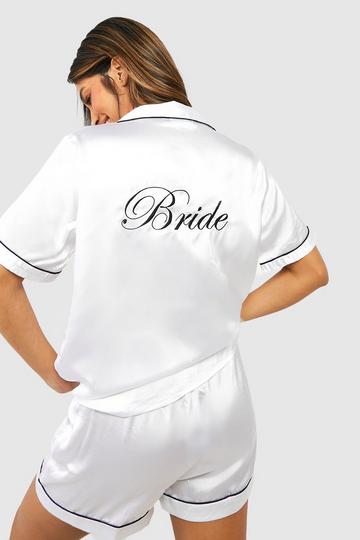 Bride Satin Embroidered Pj Short Set white