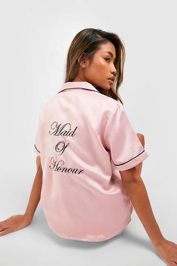 Maid Of Honour Satin Embroidered Short Sleeve Shirt & Shorts Pyjama Set rose gold