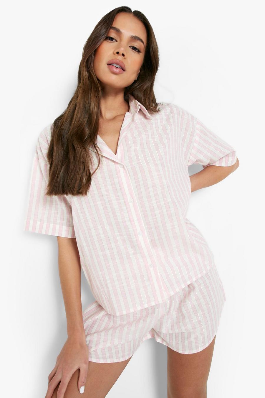 Gestreiftes Pyjama-Set mit Shorts, Pink image number 1