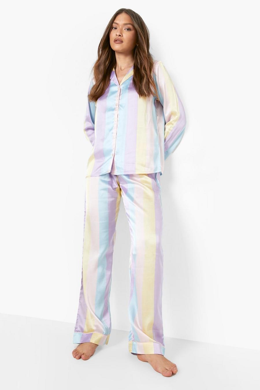 Lilac Pastel Stripe Satin Trouser Set image number 1