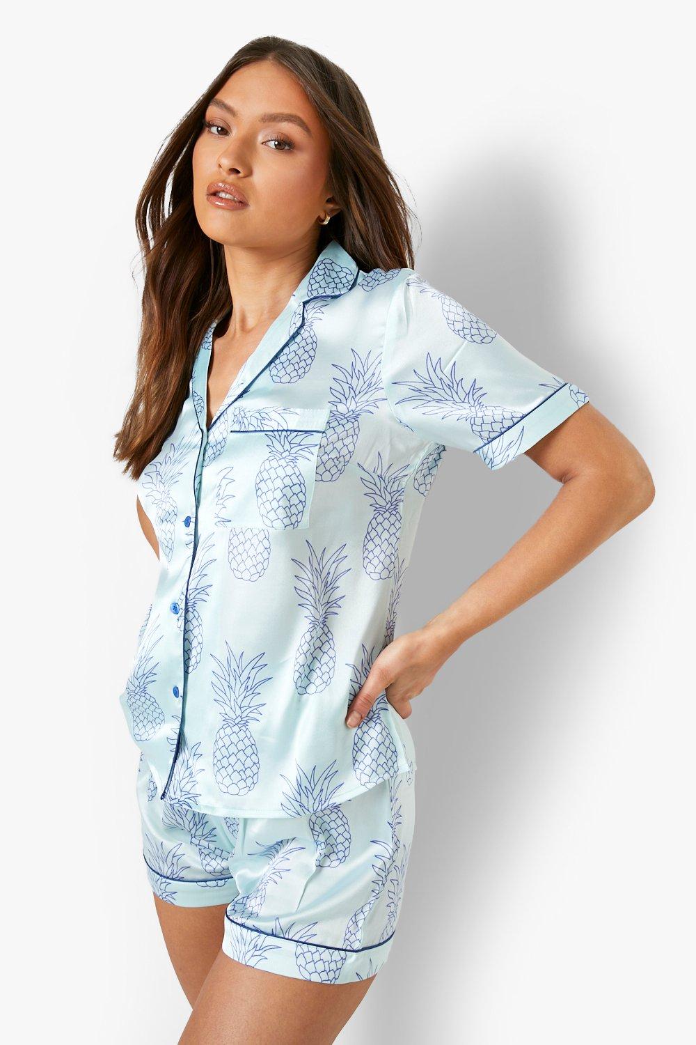 Pineapple Satin Pj Shirt And Short Set