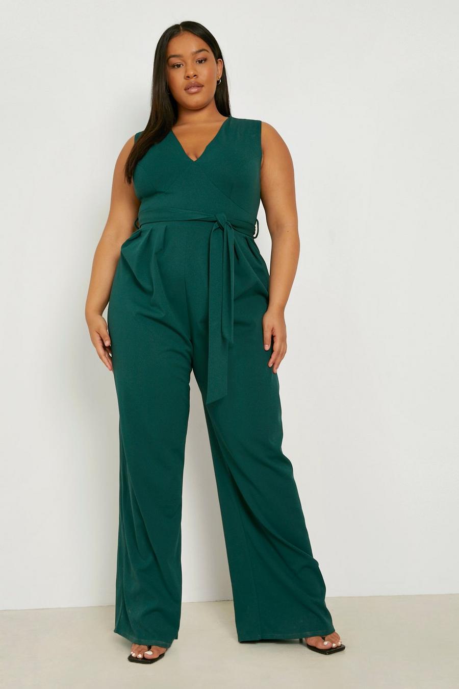 Green Plus Pleated Bow Detail Wide Leg Jumpsuit  image number 1