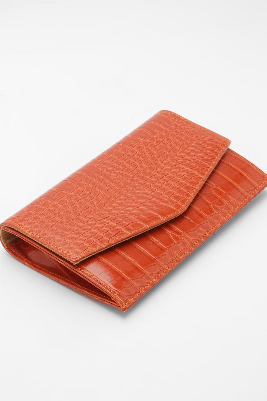 Bolso de mano mini estilo sobre con acabado de cocodrilo, Orange image number 1