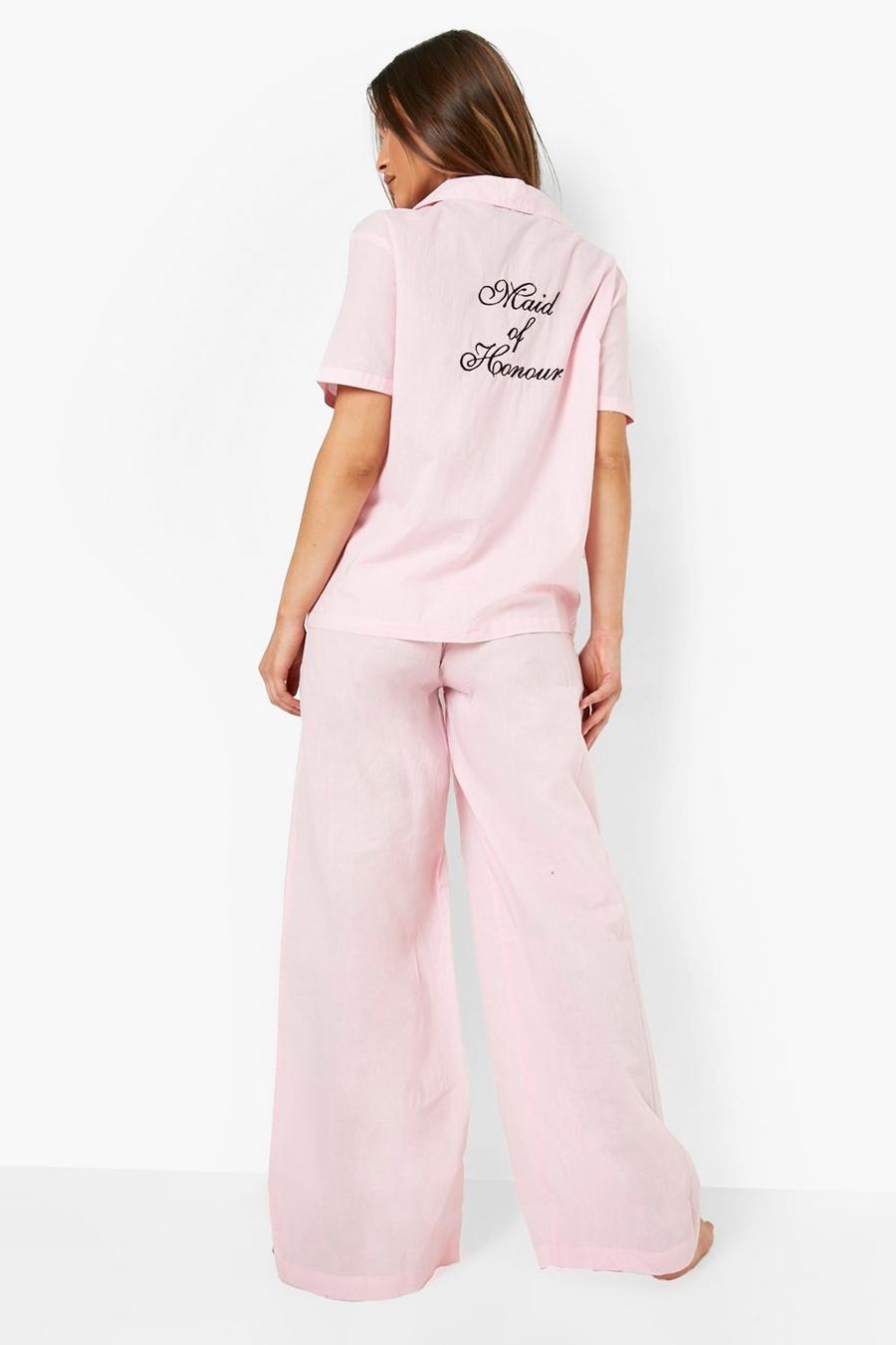 Pyjama-Set aus Baumwolle mit Maid Of Honour Stickerei, Blush rose image number 1