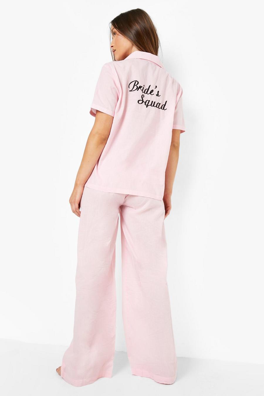 Pyjama-Set aus Baumwolle mit Bride's Squad Stickerei, Blush rose