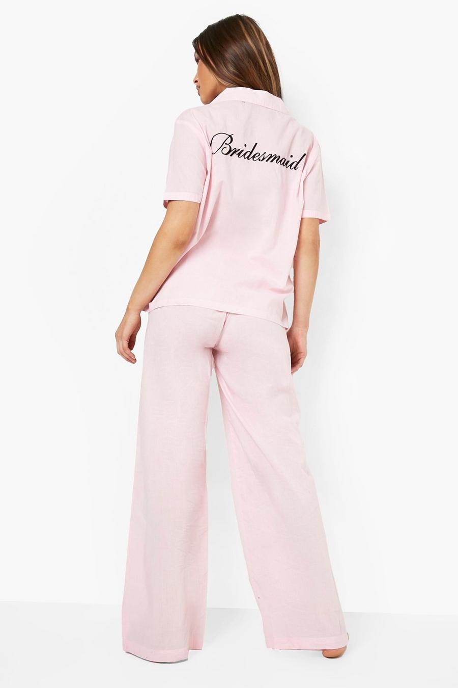 Pyjama-Set aus Baumwolle mit Bridesmaid-Stickerei, Blush rosa