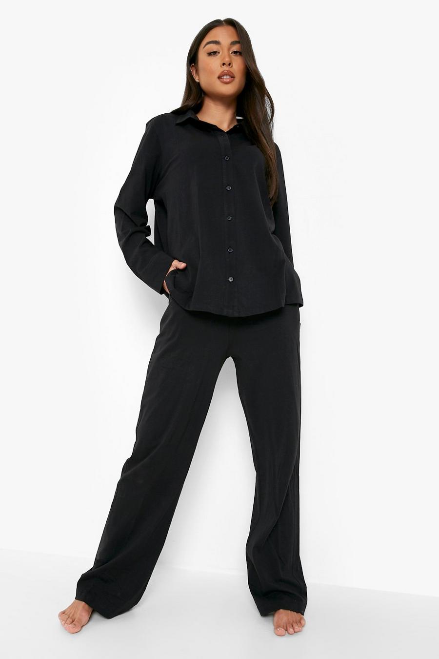 Black Jersey Oversized Pj Trouser Set image number 1