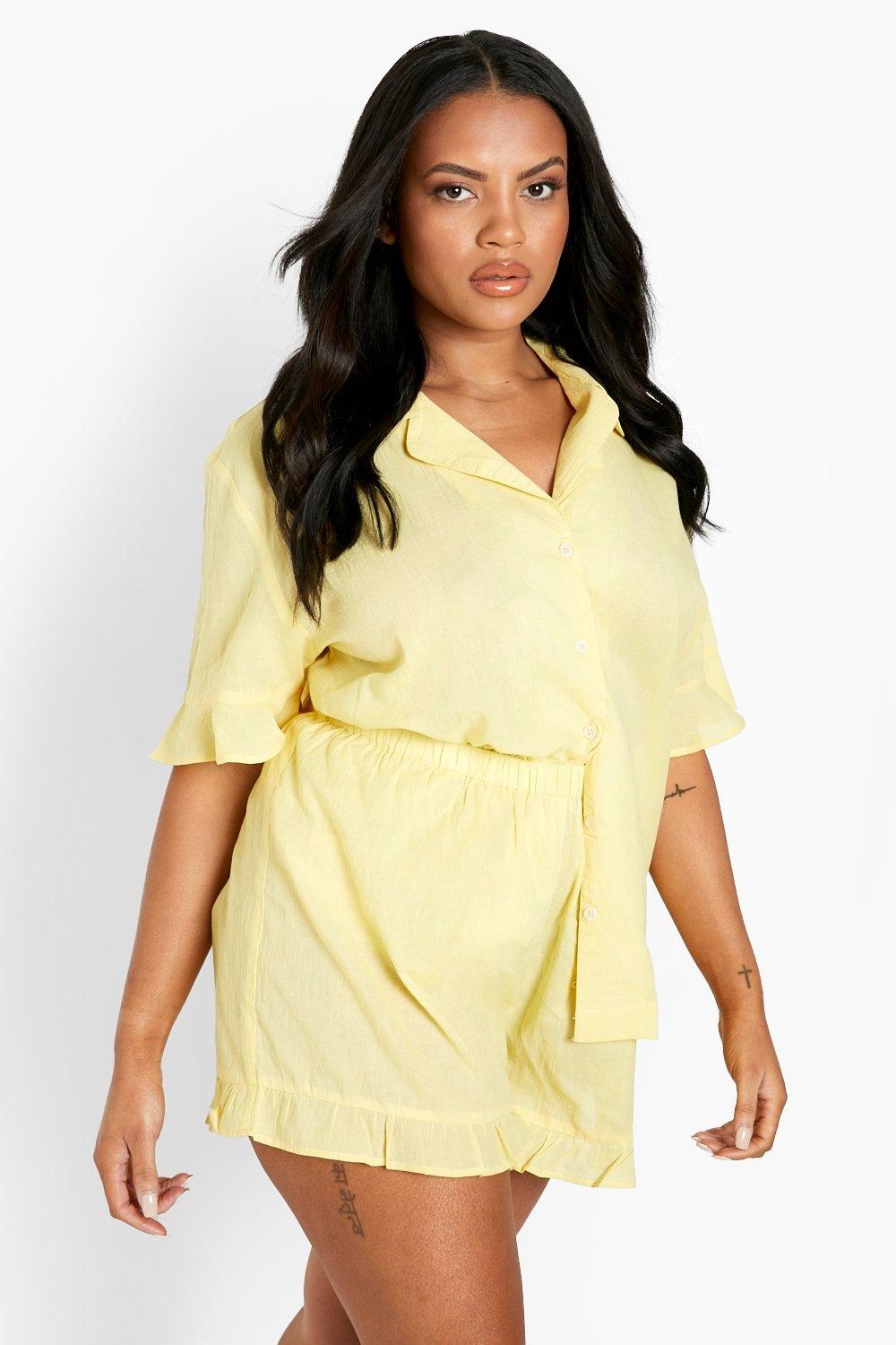 Plus Mix Match Frill Hem Pajama Shorts boohoo